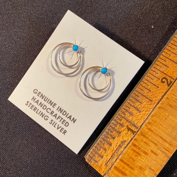 Native American Sterling Silver Turquoise Earrings - Picture 3 of 5